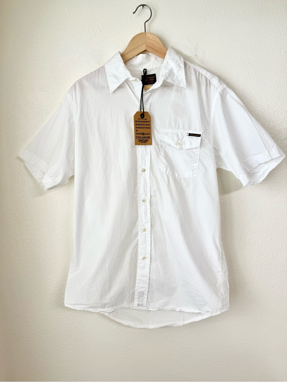 NWT Civilianaire White Cotton Poplin Short Sleeve Button Down Shirt Men’s Size M
